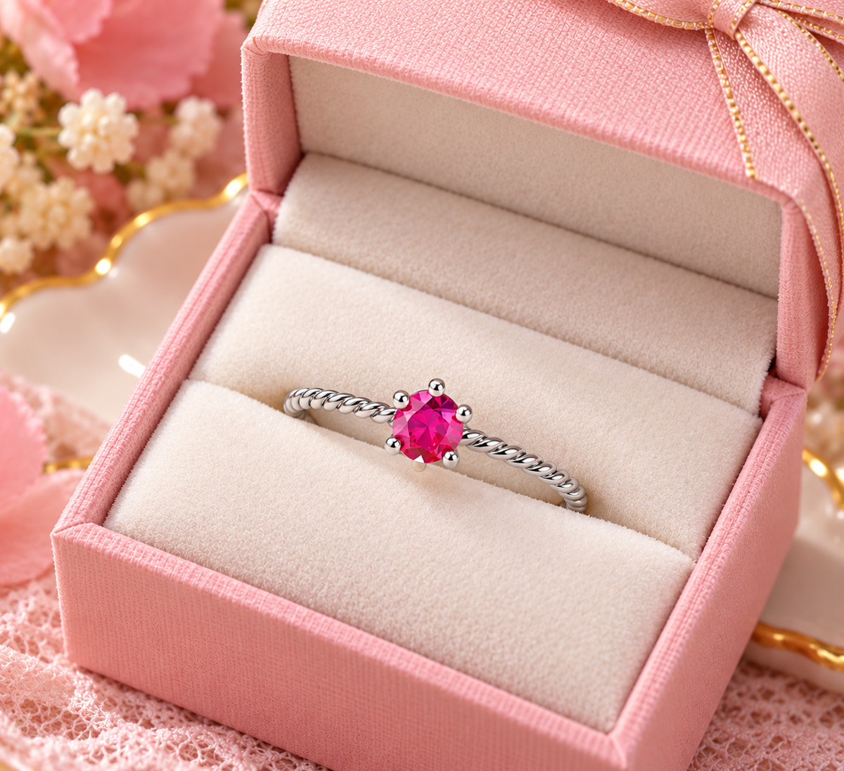 Elegant Pink Gemstone Twist Band Ring