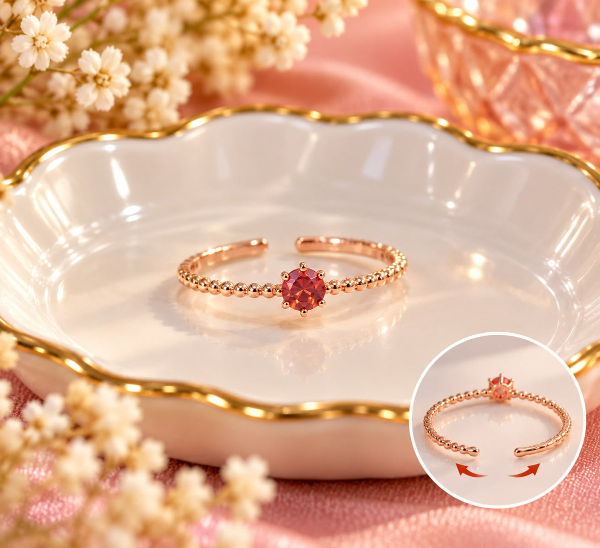 January Birthstone Garnet Adjustable Ring