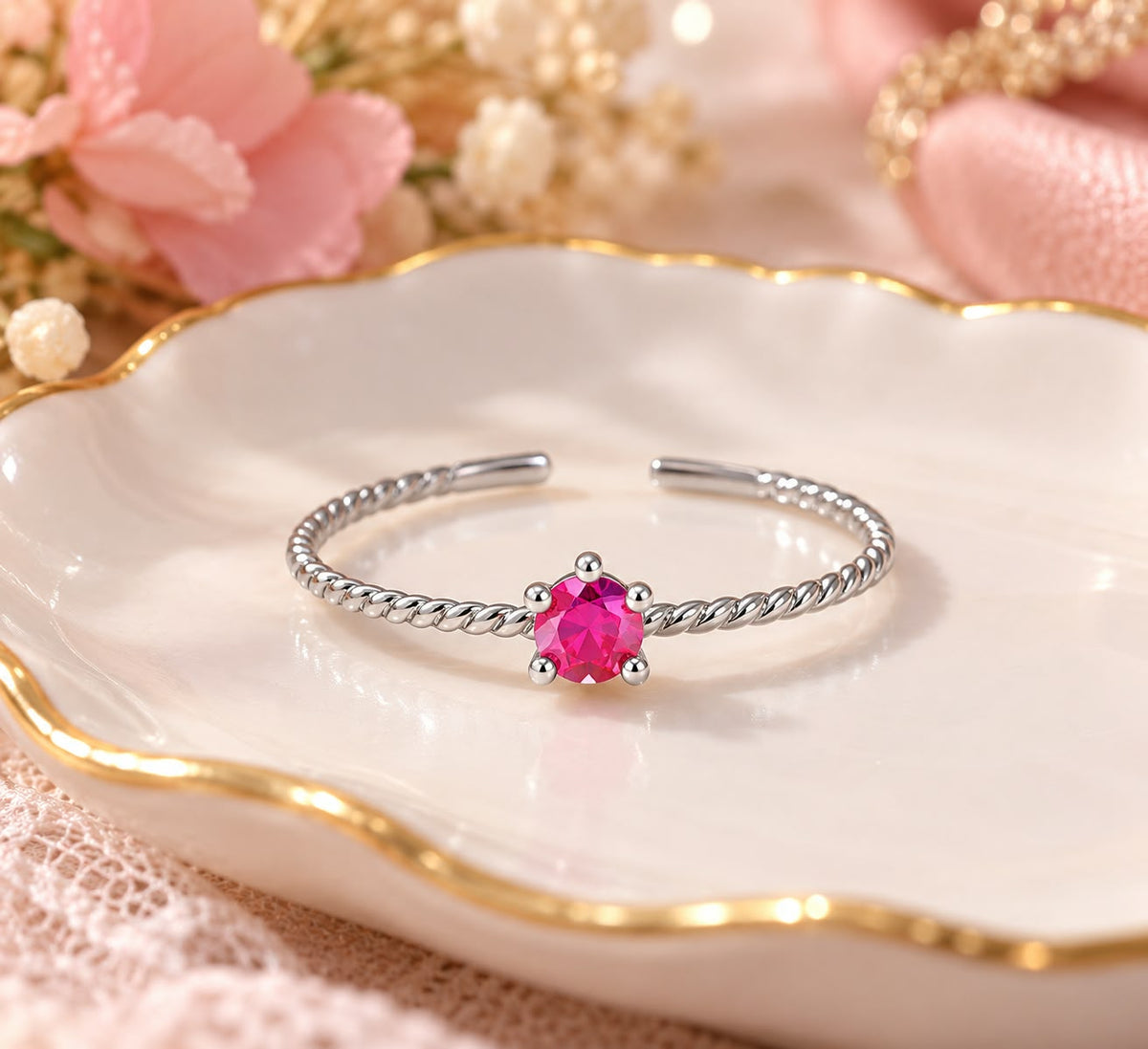 Elegant Pink Gemstone Twist Band Ring
