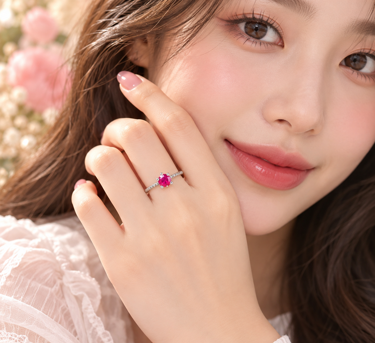 Elegant Pink Gemstone Twist Band Ring