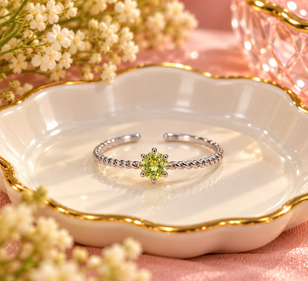 Birthstone Peridot Green Gemstone Ring