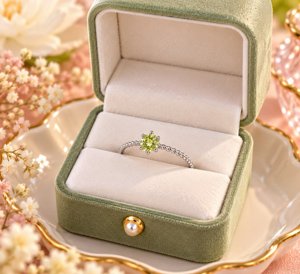 Birthstone Peridot Green Gemstone Ring
