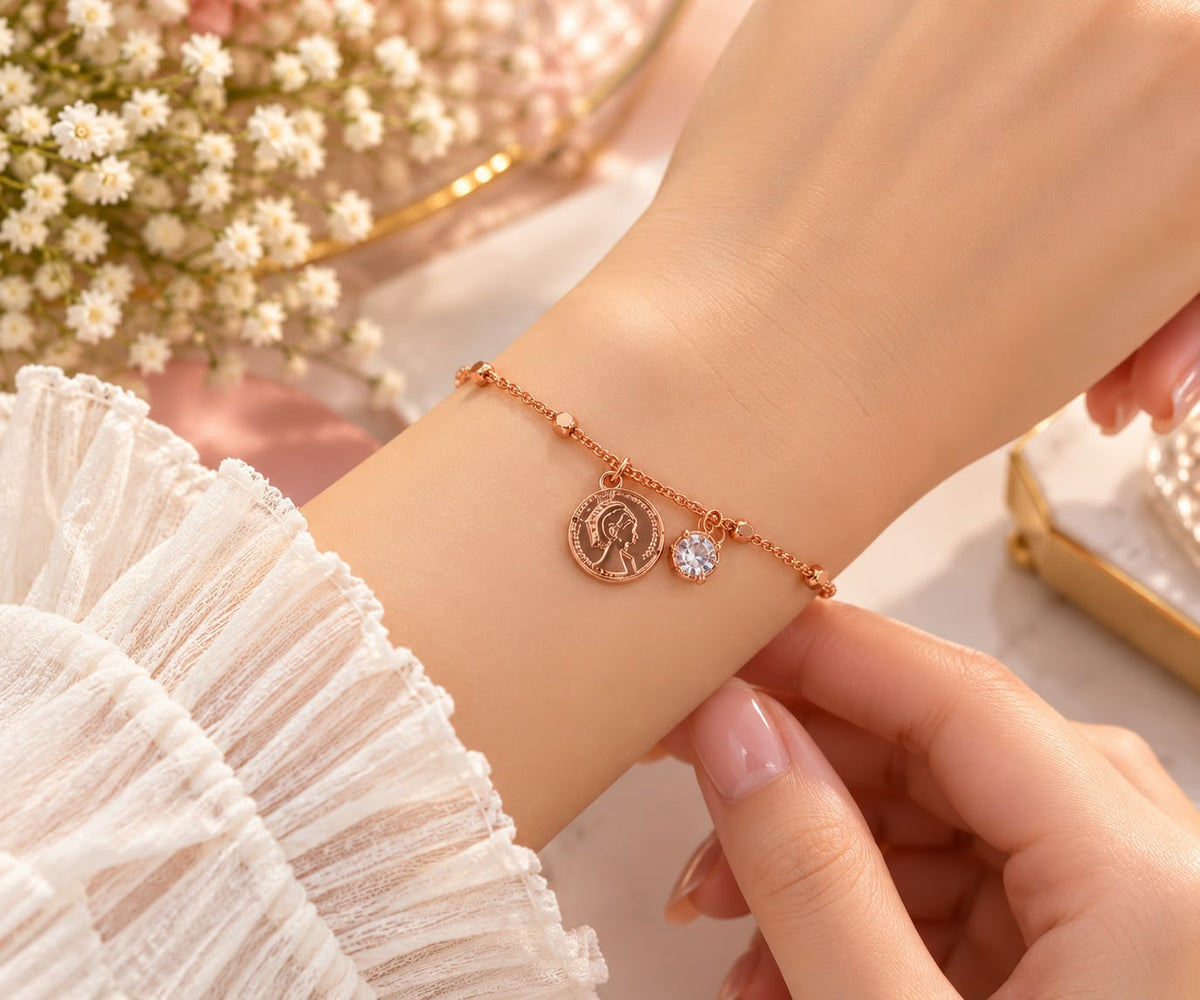 Rose Gold Coin Charm Bracelet