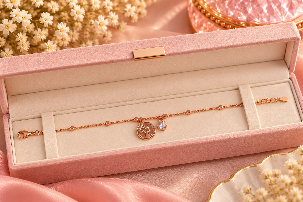Rose Gold Coin Charm Bracelet