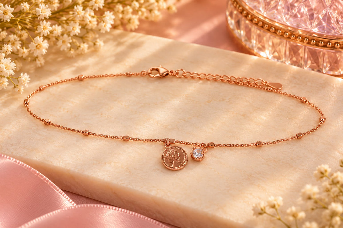 Rose Gold Coin Charm Bracelet