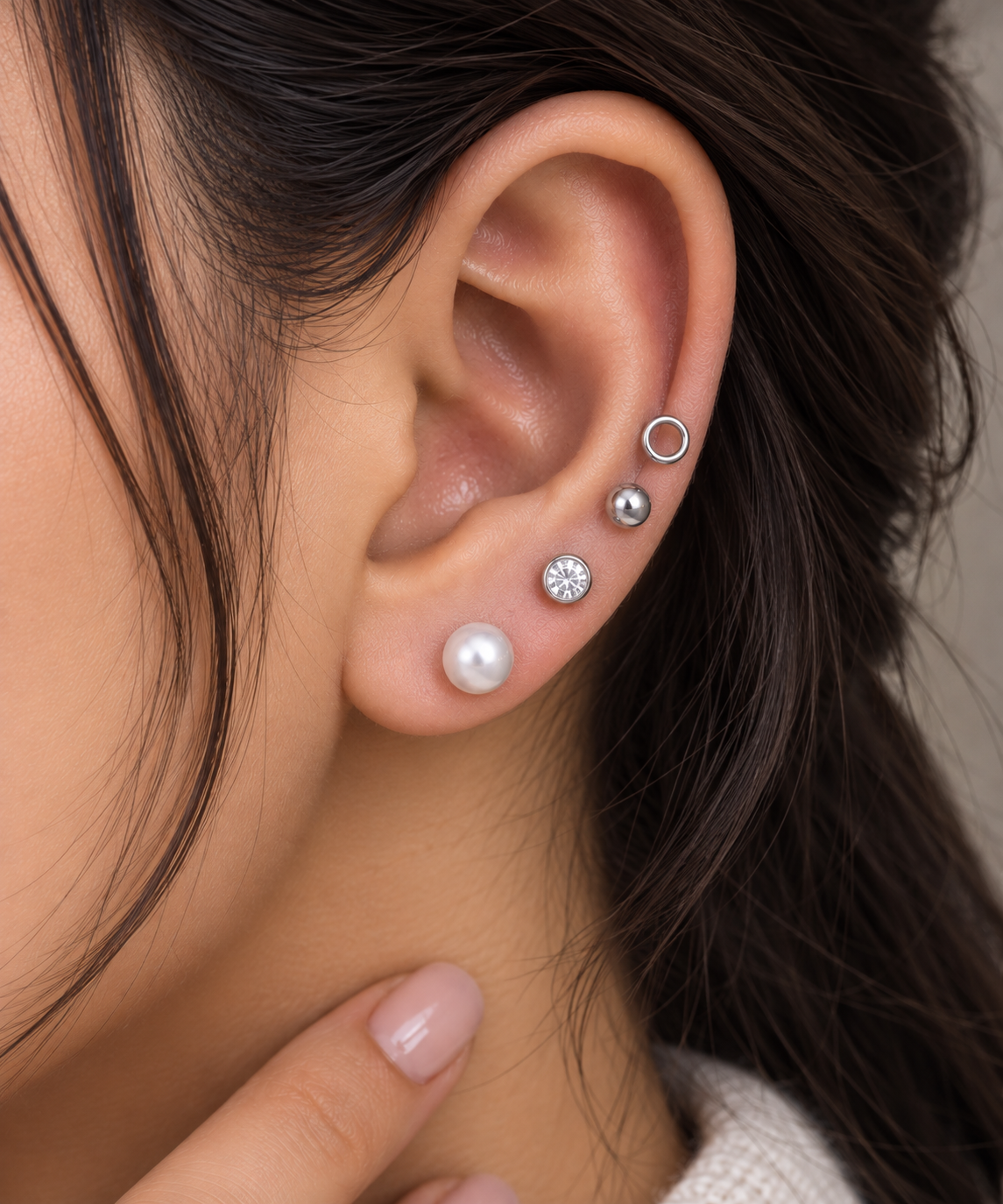 Silver Ear Piercing Stud Set