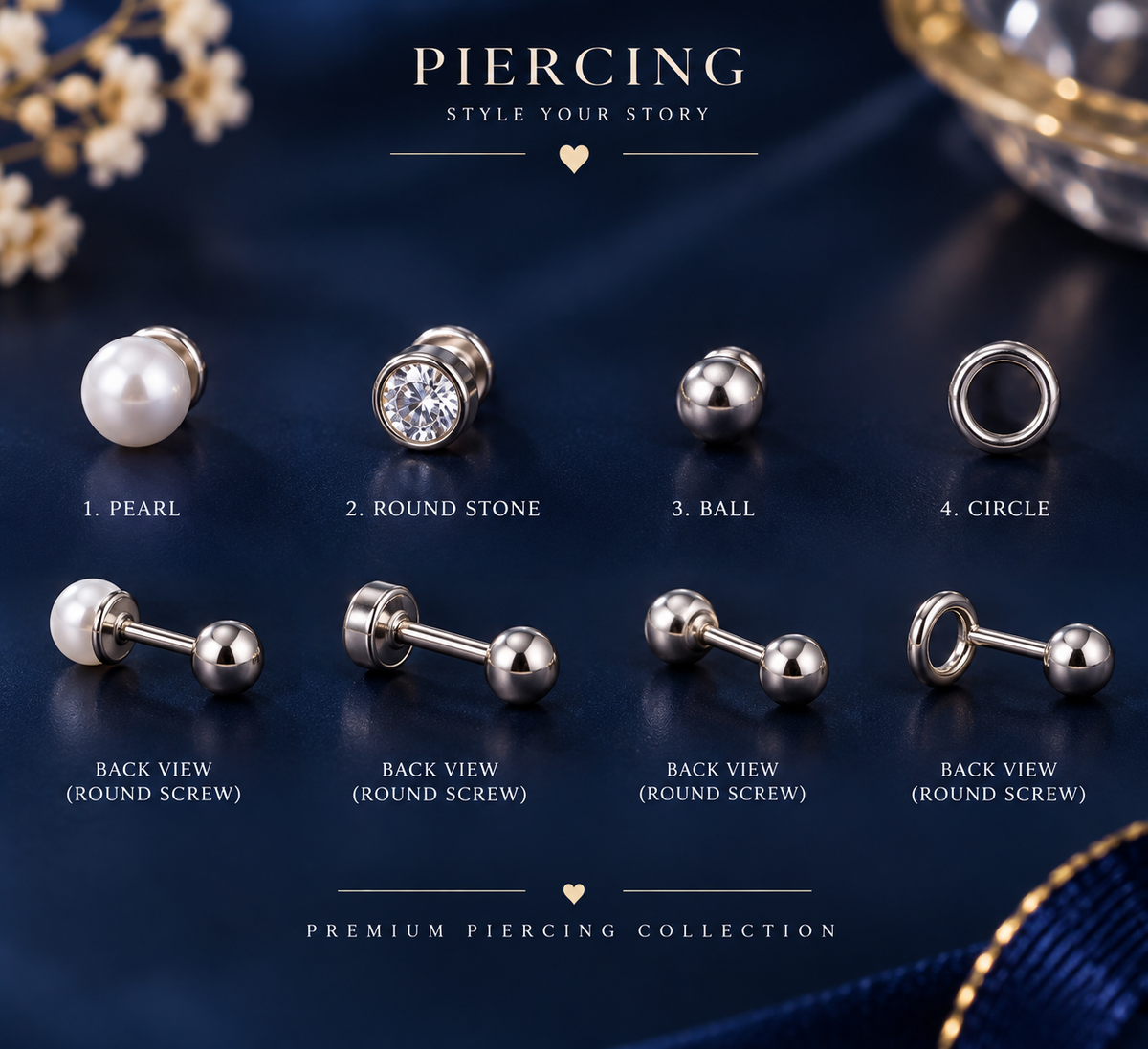 Silver Ear Piercing Stud Set