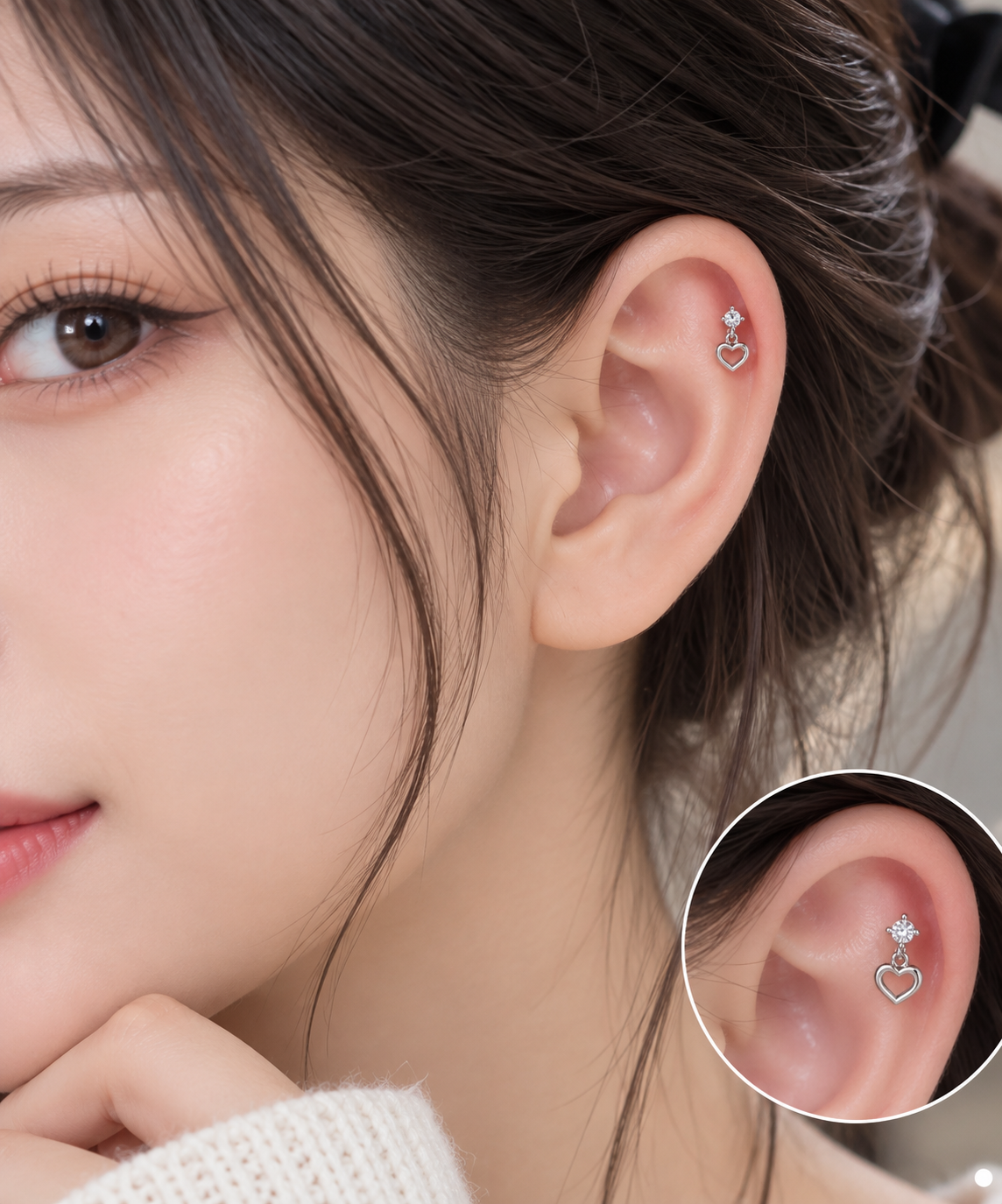 Silver Heart Charm Ear Piercing