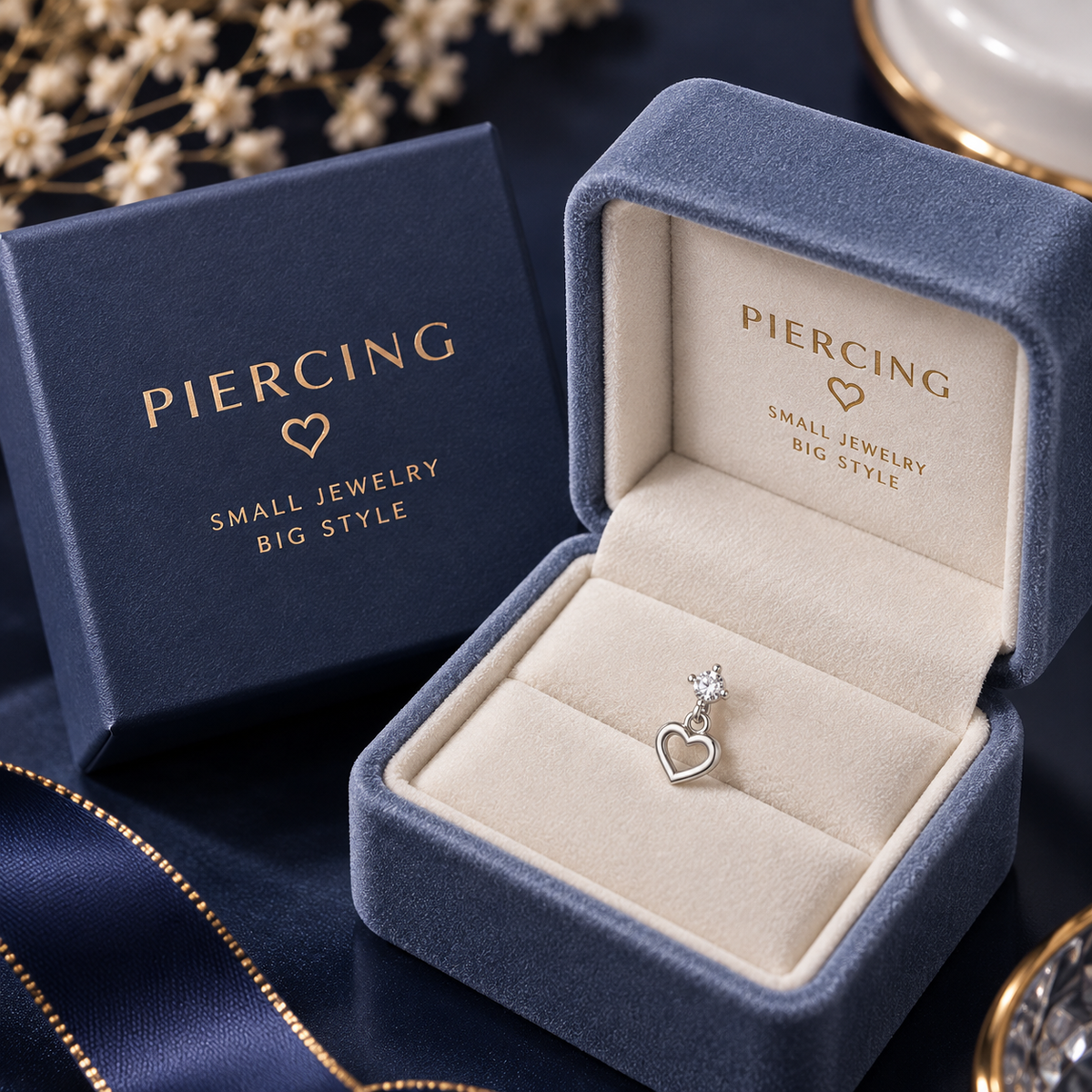 Silver Heart Charm Ear Piercing
