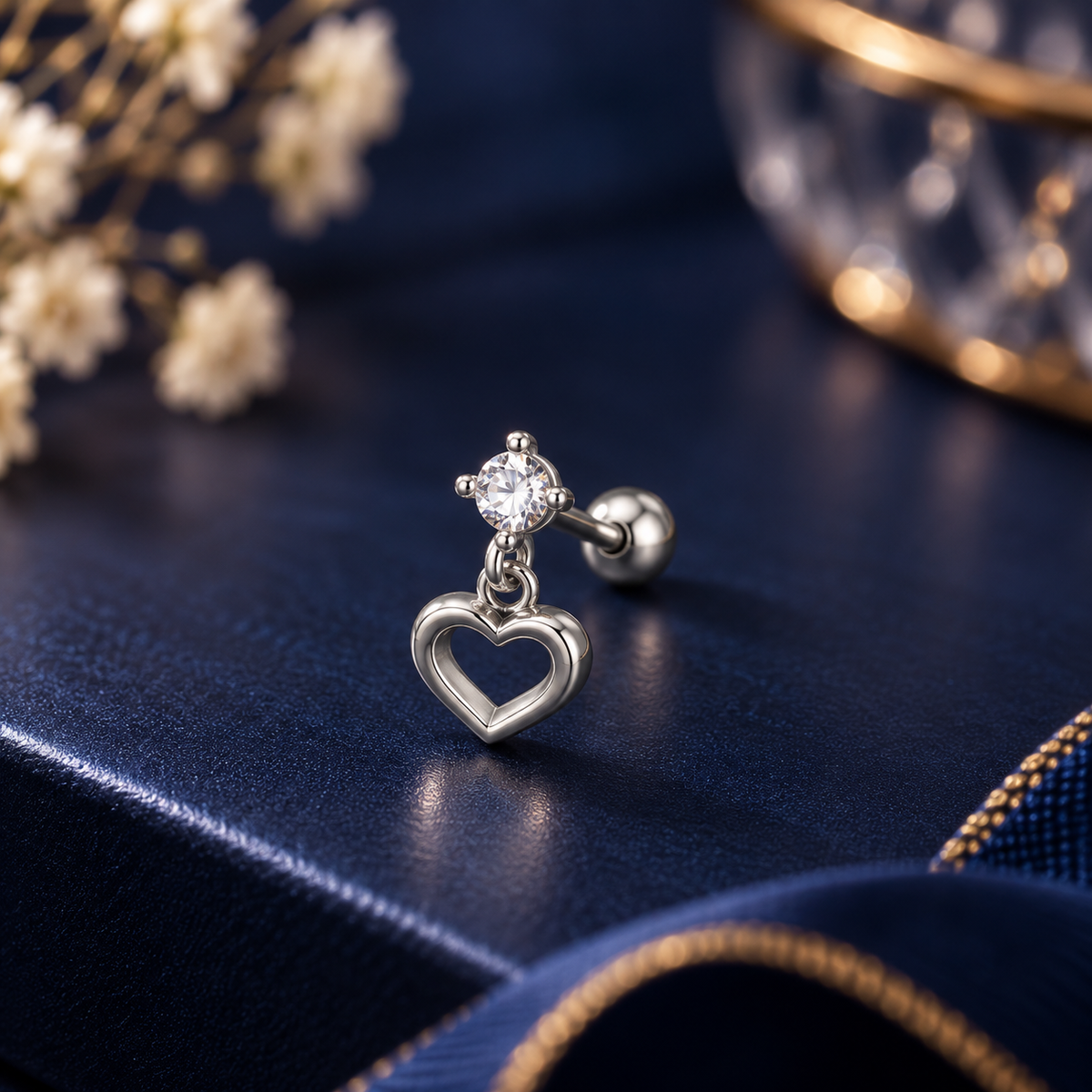 Silver Heart Charm Ear Piercing
