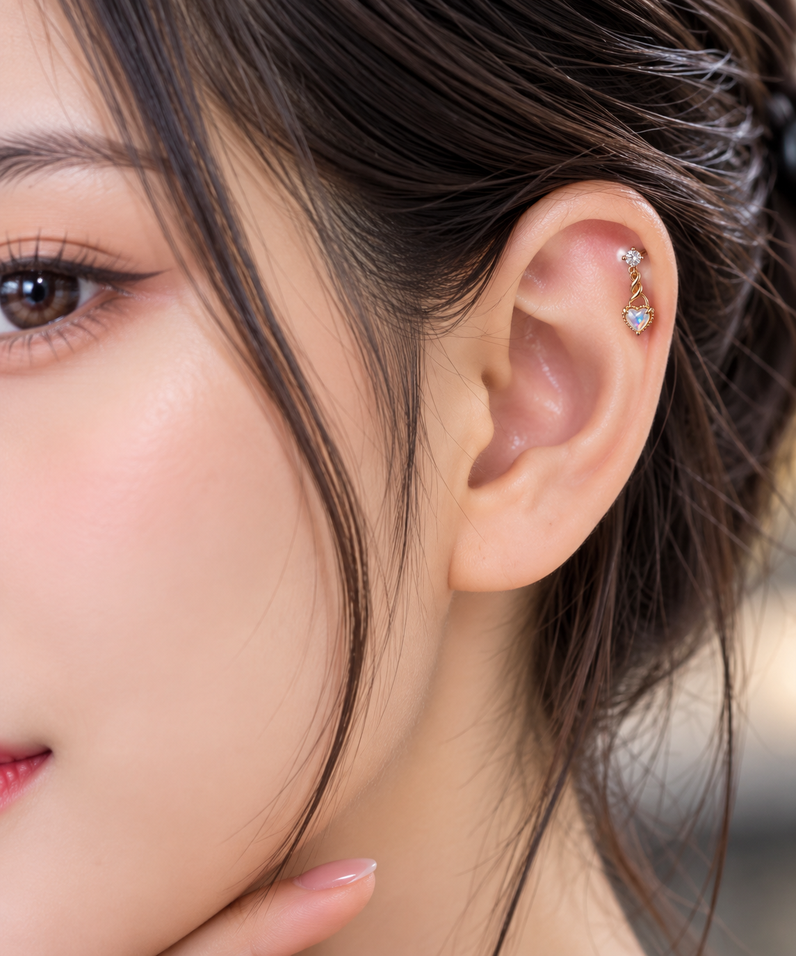 Rose Gold Heart Charm Ear Piercing