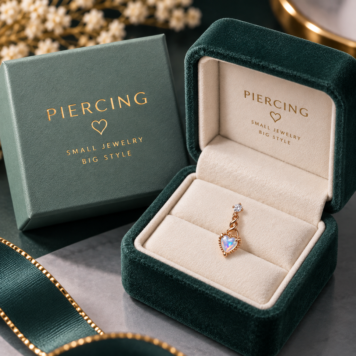 Rose Gold Heart Charm Ear Piercing