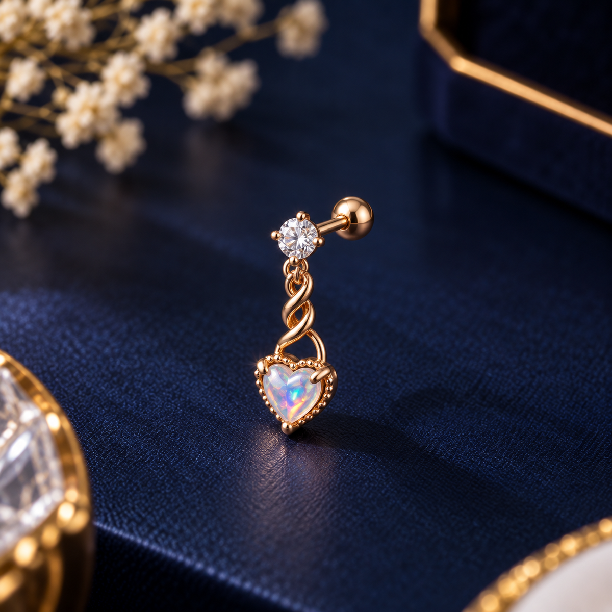 Rose Gold Heart Charm Ear Piercing