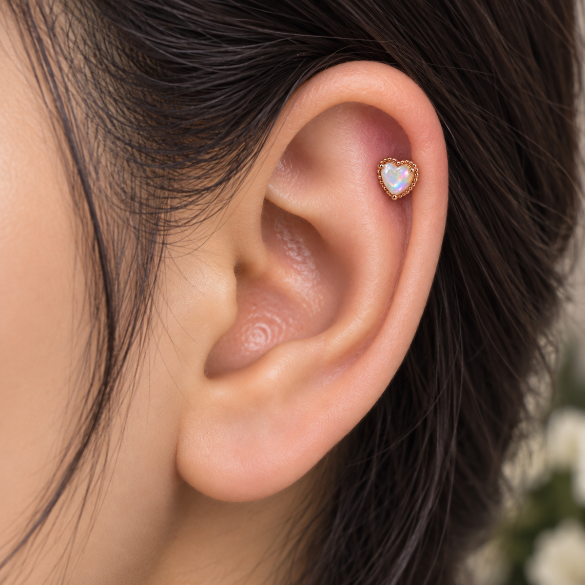 Rose Gold Heart Ear Piercing