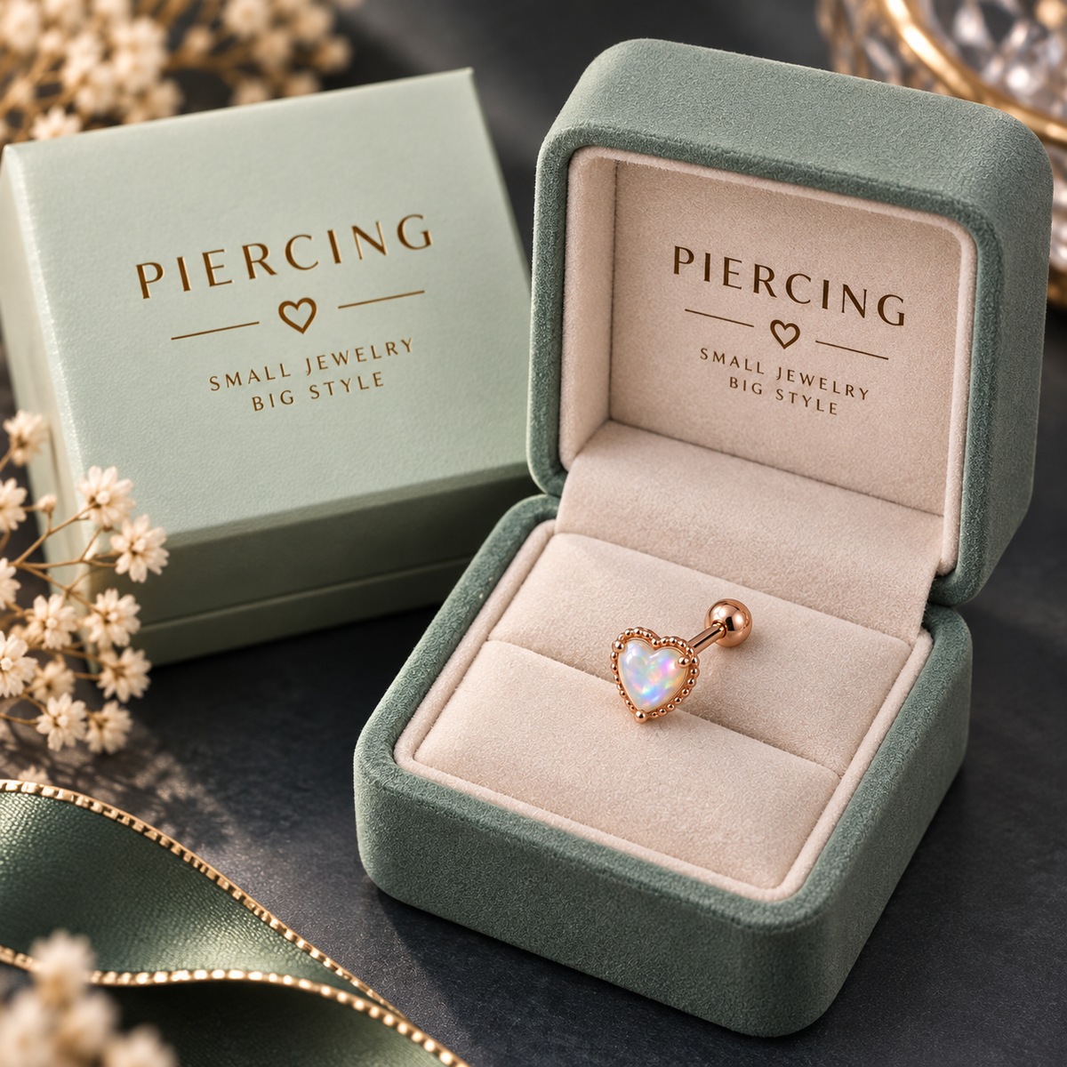 Rose Gold Heart Ear Piercing