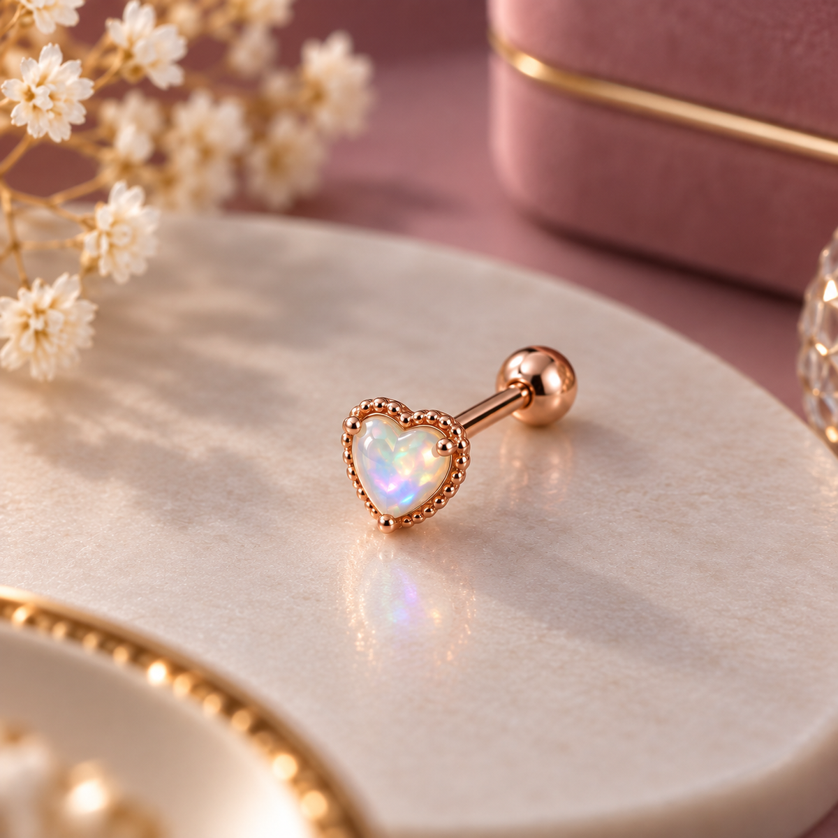 Rose Gold Heart Ear Piercing