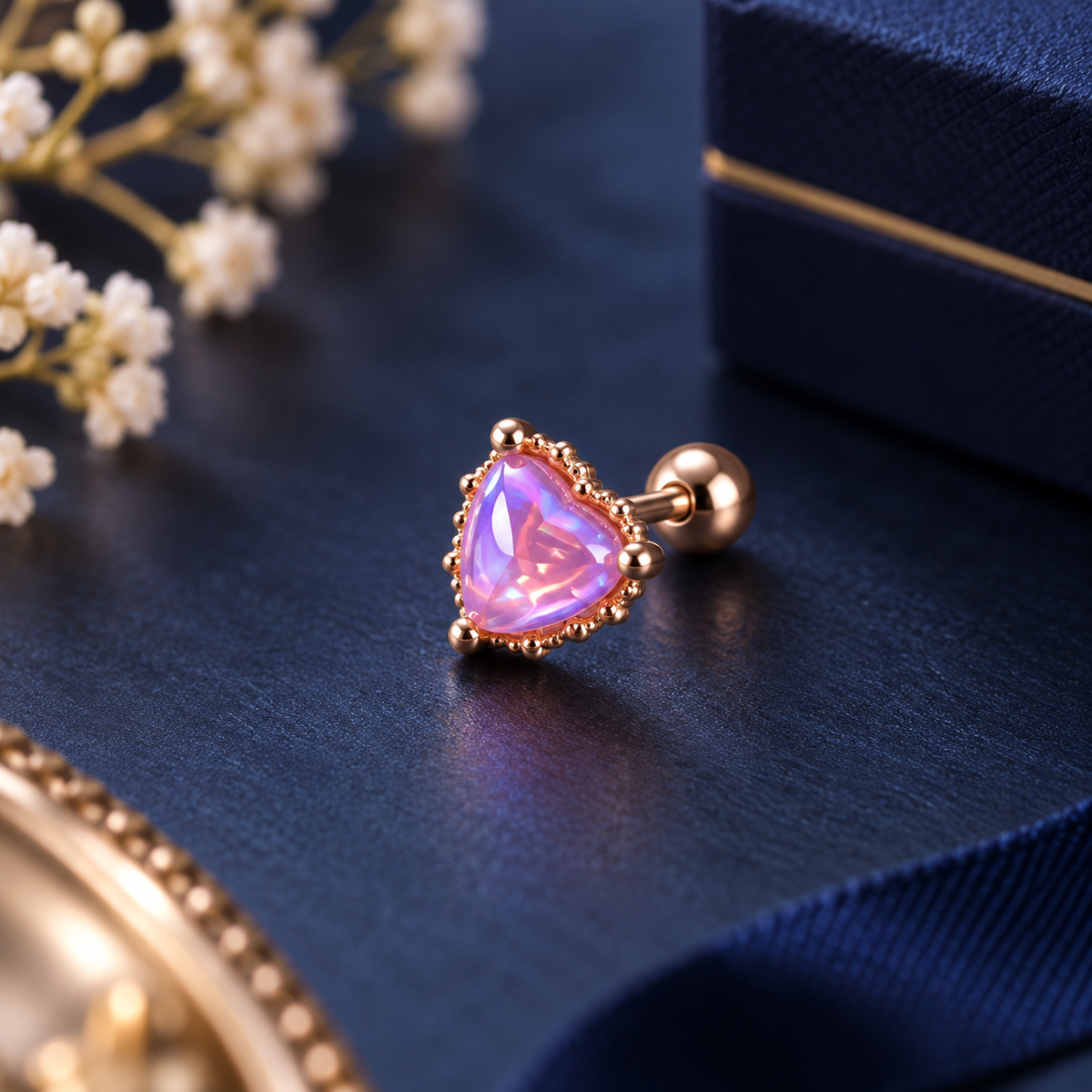 Rose Gold Purple Heart Ear Piercing