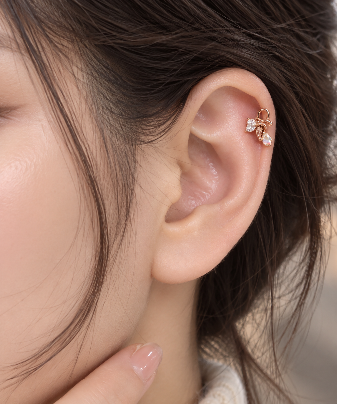 Rose Gold Floral Ear Piercing