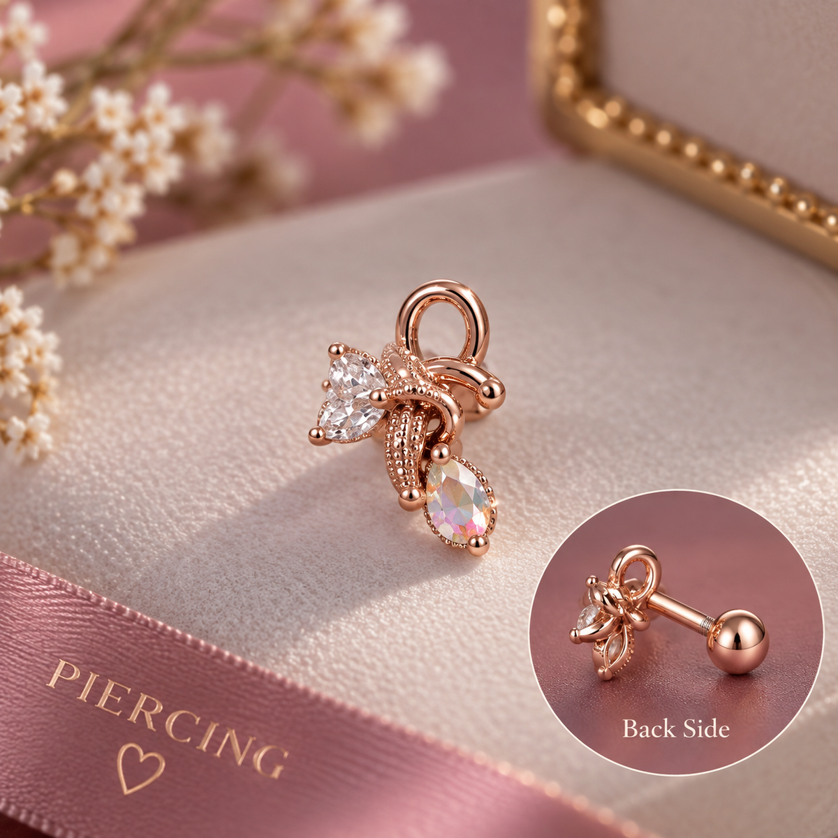 Rose Gold Floral Ear Piercing
