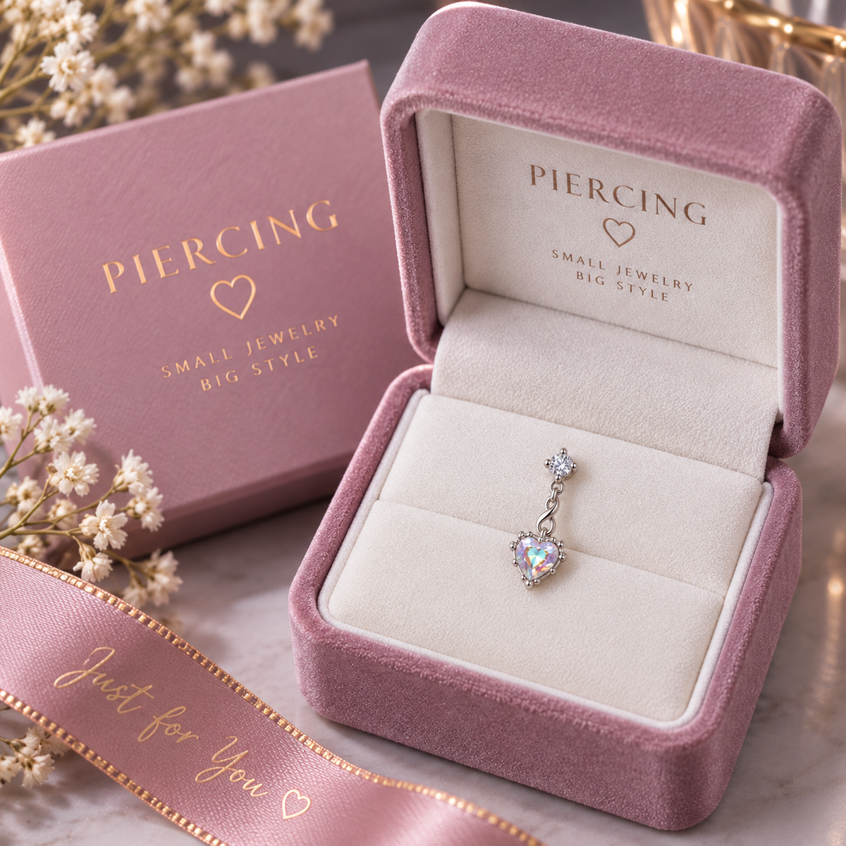 Silver Heart Charm Ear Piercing