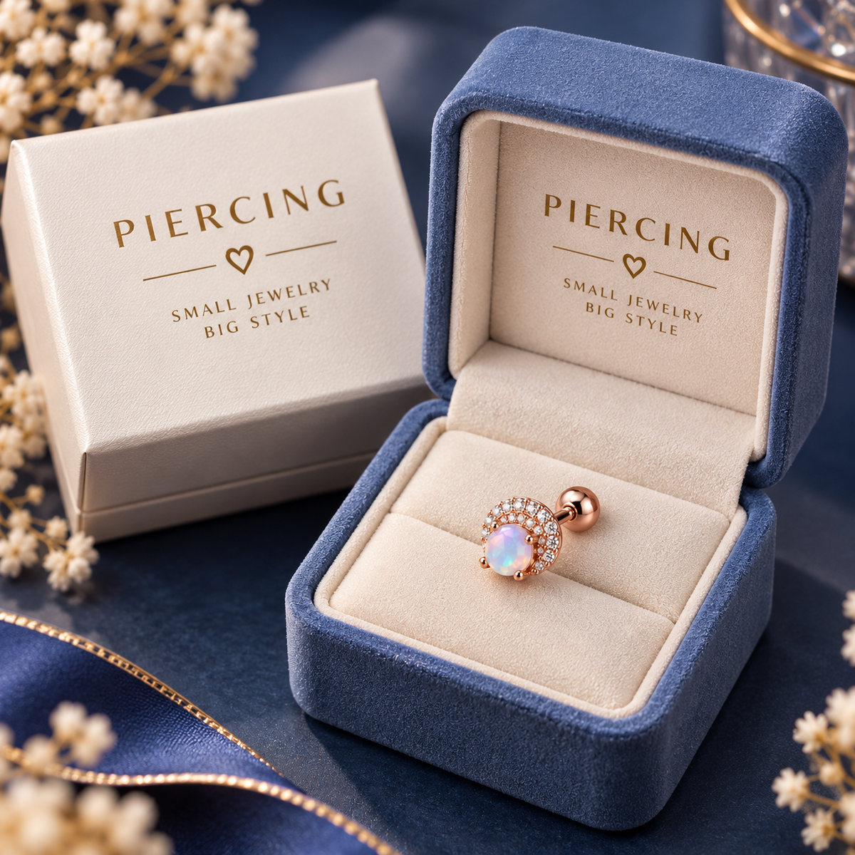 Rose Gold Opal Stone Ear Piercing