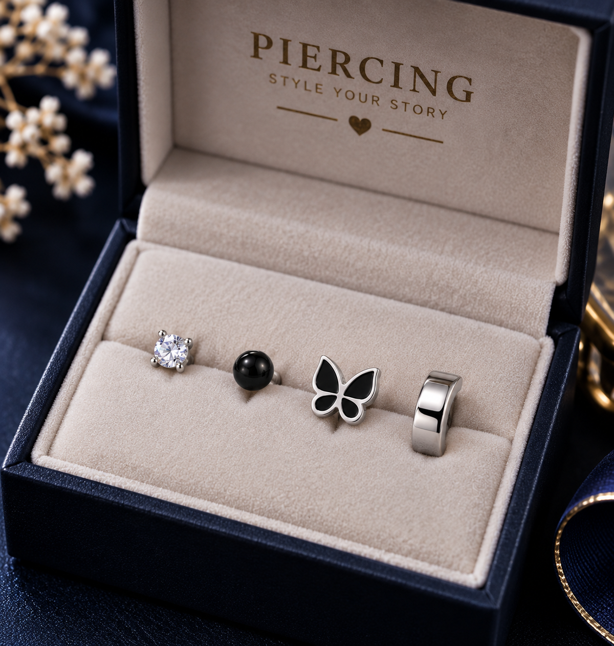 Silver Butterfly Ear Piercing Set