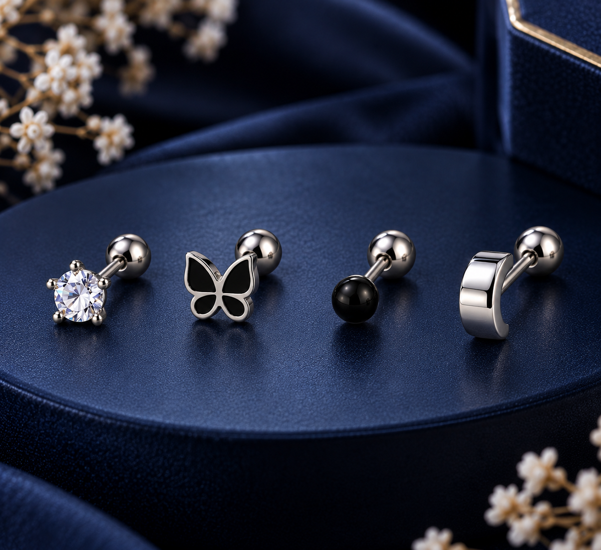 Silver Butterfly Ear Piercing Set
