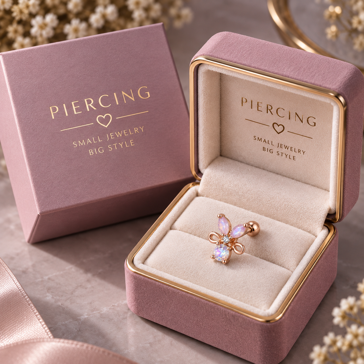Rose Gold Butterfly Ear Piercing