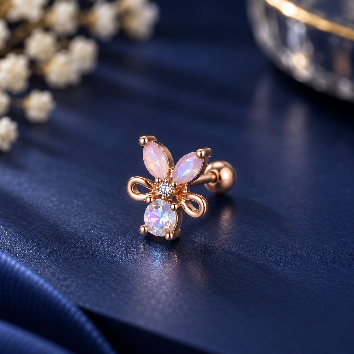 Rose Gold Butterfly Ear Piercing