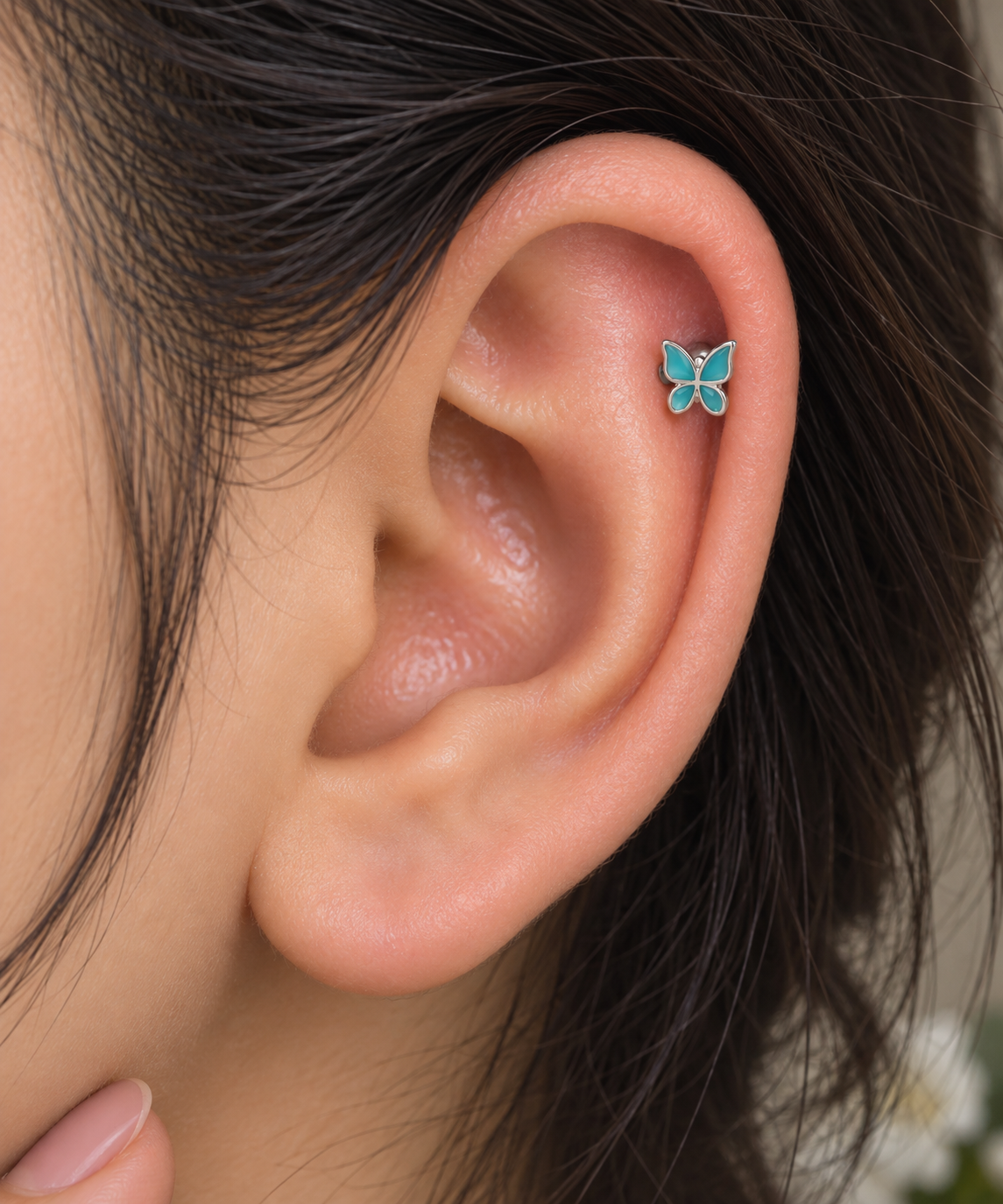 Silver Blue Butterfly Ear Piercing