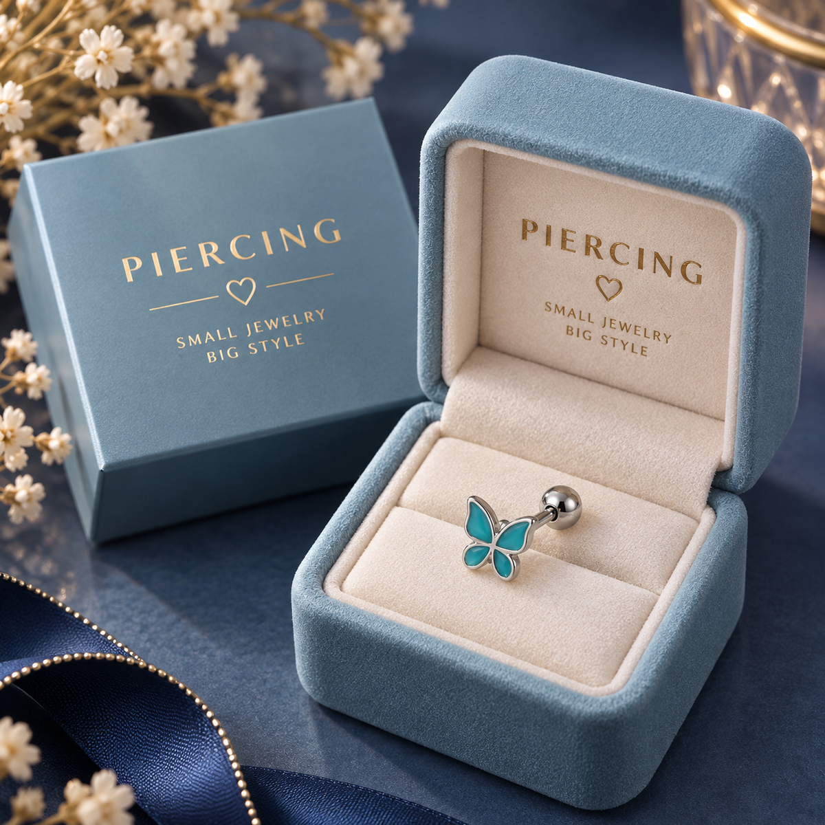 Silver Blue Butterfly Ear Piercing