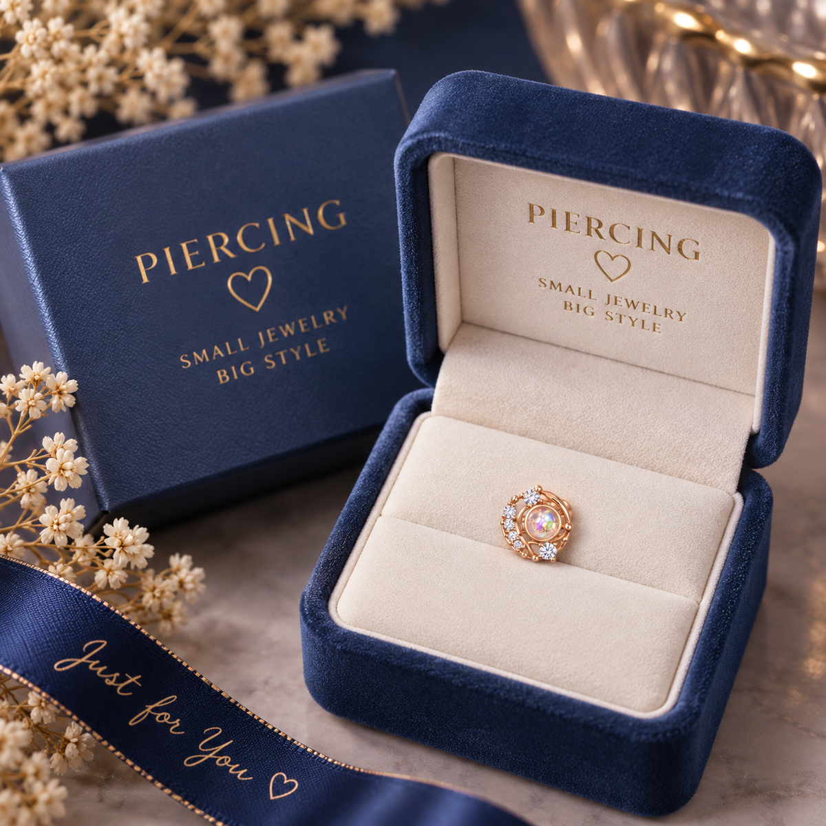 Rose Gold Opal Crystal Ear Piercing