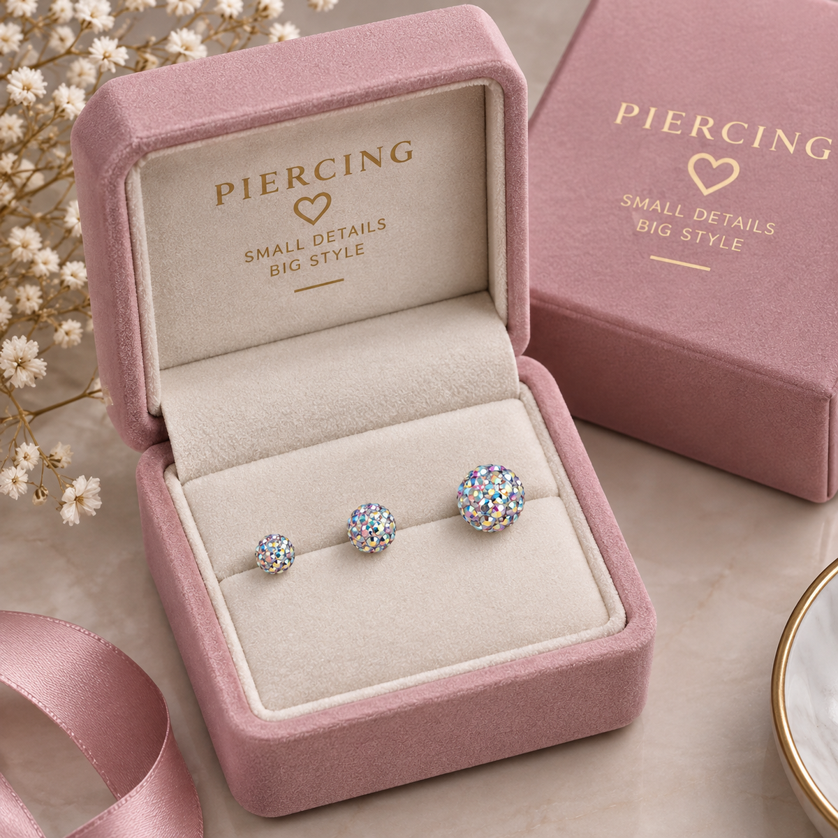 Silver Multi Shine Crystal Ball Ear Piercing Set