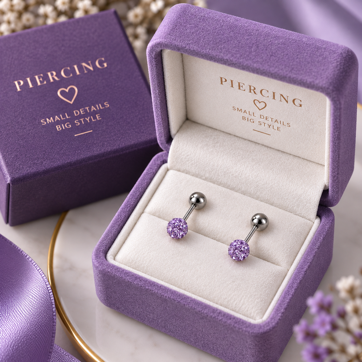 Purple Crystal Double Ear Piercing
