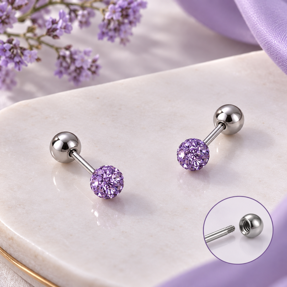 Purple Crystal Double Ear Piercing