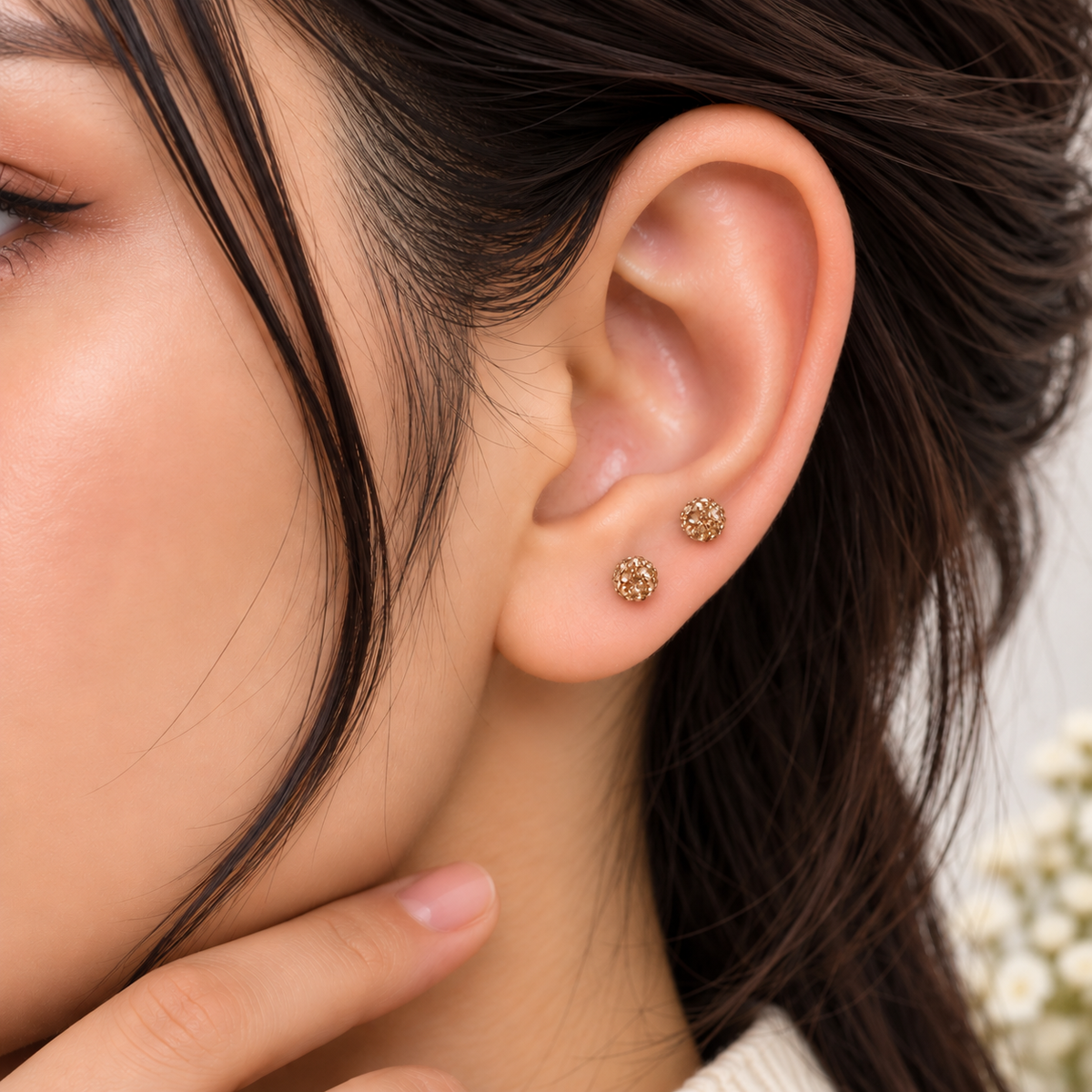 Gold Crystal Ball Ear Piercing Set