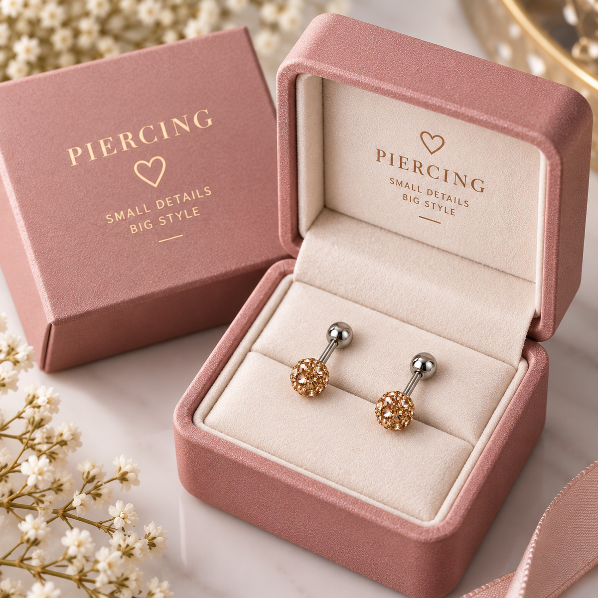 Gold Crystal Ball Ear Piercing Set