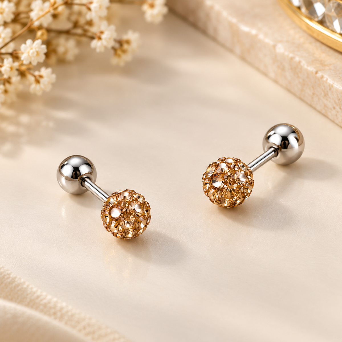 Gold Crystal Ball Ear Piercing Set