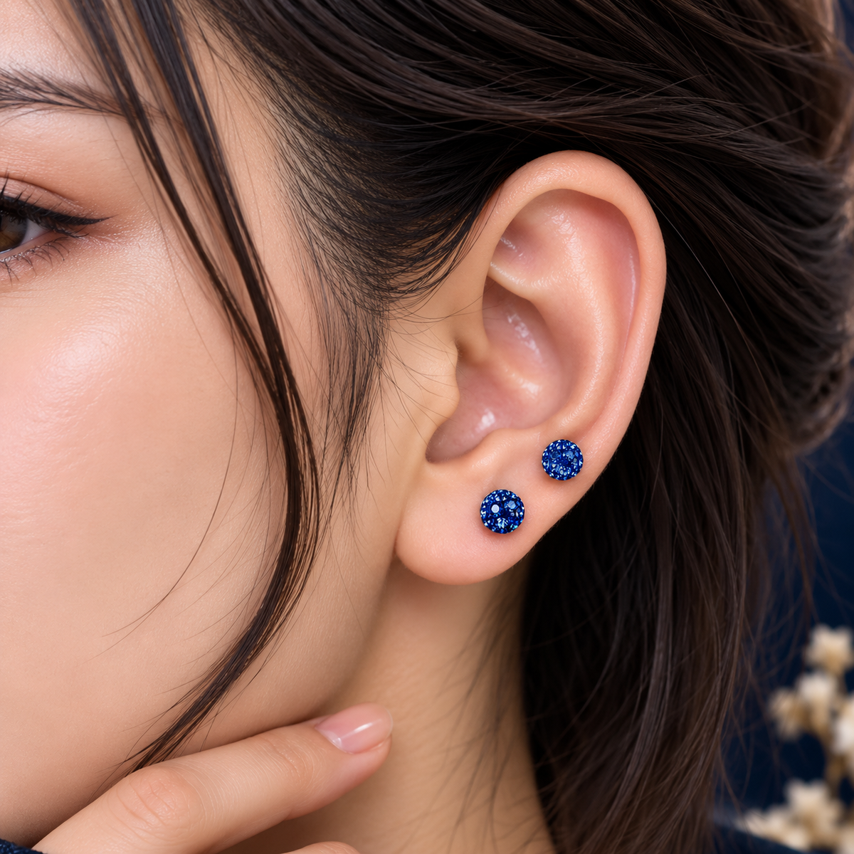 Blue Crystal Ball Ear Piercing