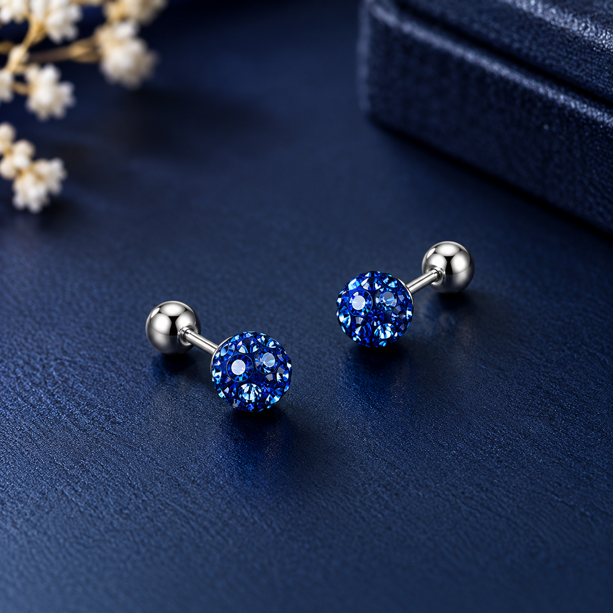 Blue Crystal Ball Ear Piercing
