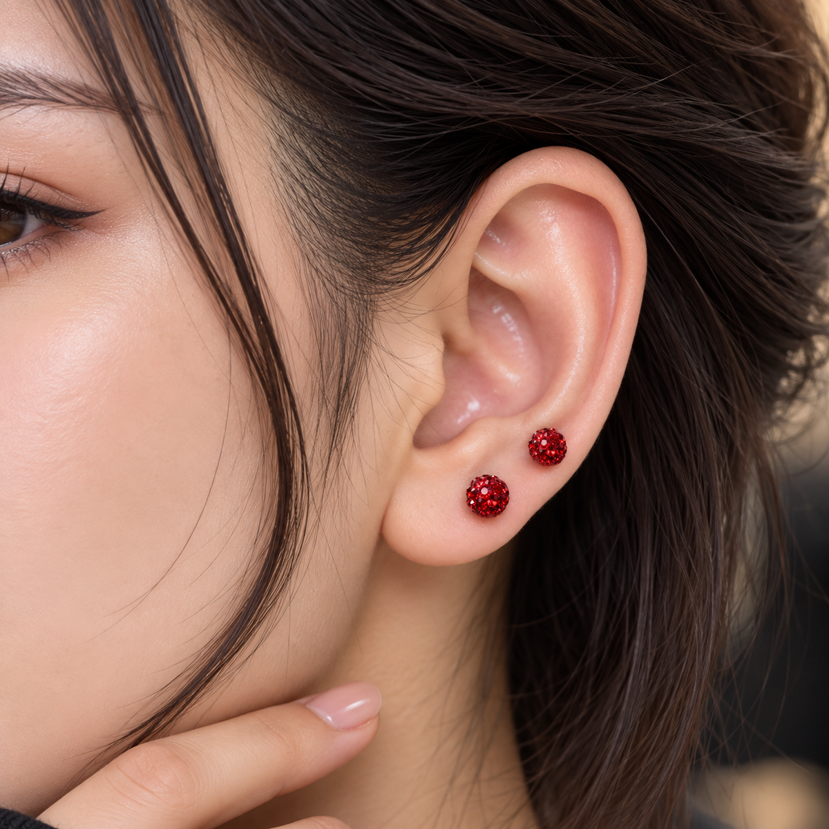 Red Crystal Ball Ear Piercing Set