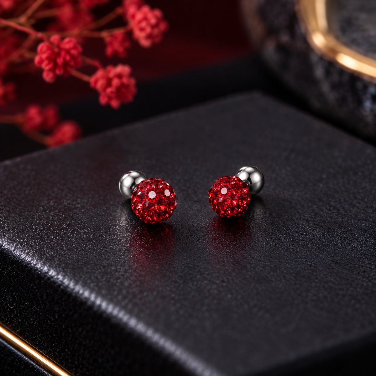 Red Crystal Ball Ear Piercing Set