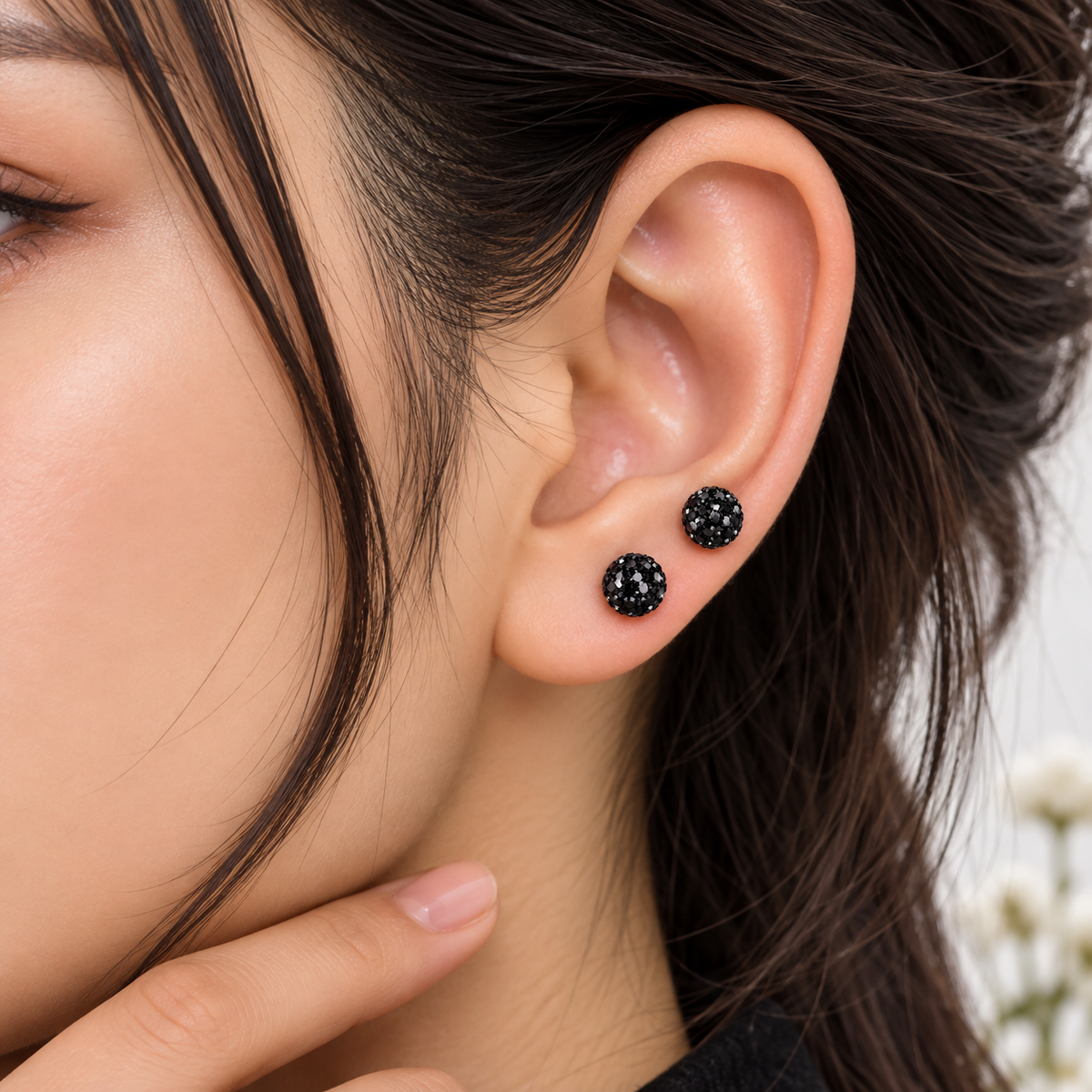 Black Crystal Ball Ear Piercing