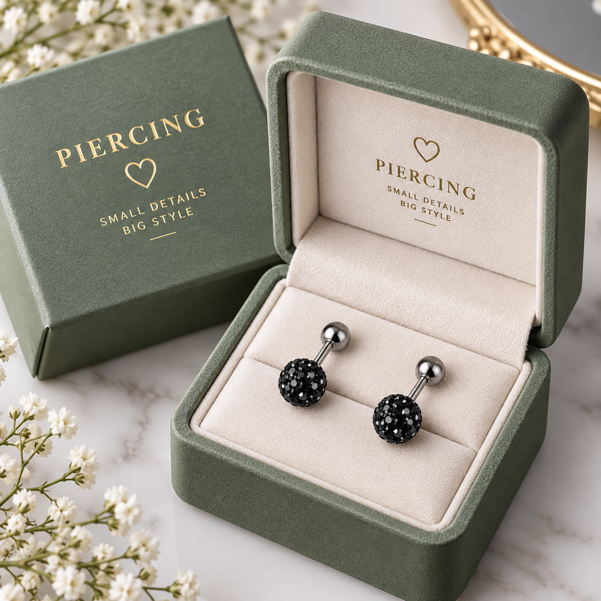 Black Crystal Ball Ear Piercing