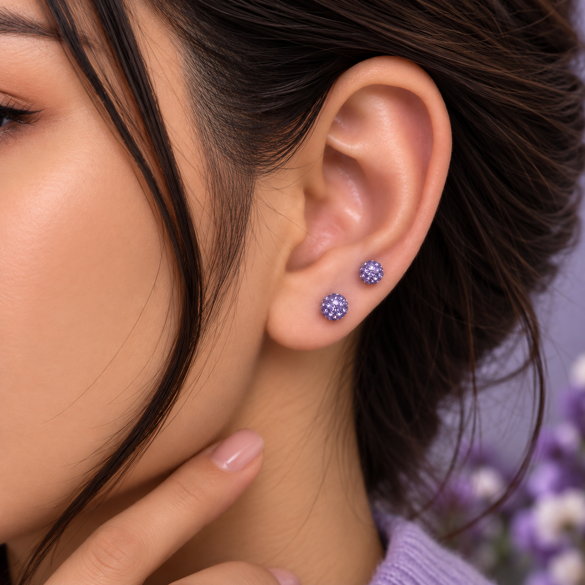 Purple Crystal Double Ear Piercing