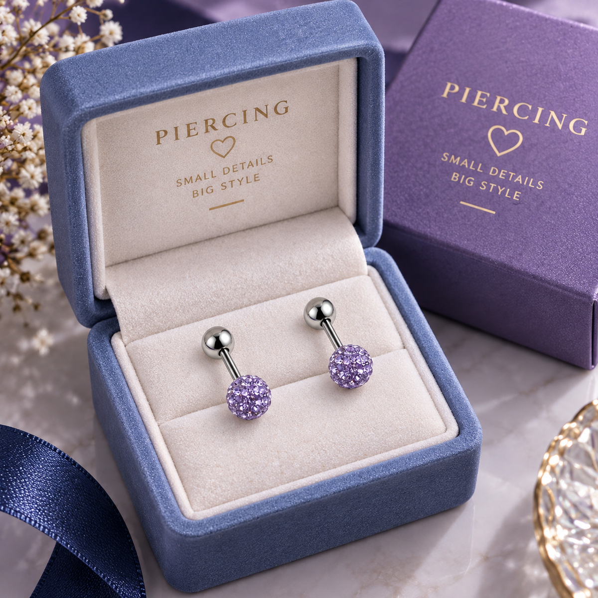 Purple Crystal Double Ear Piercing