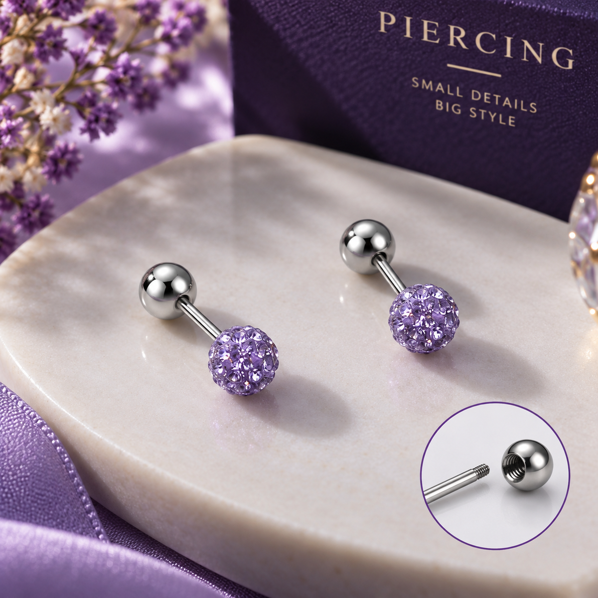 Purple Crystal Double Ear Piercing