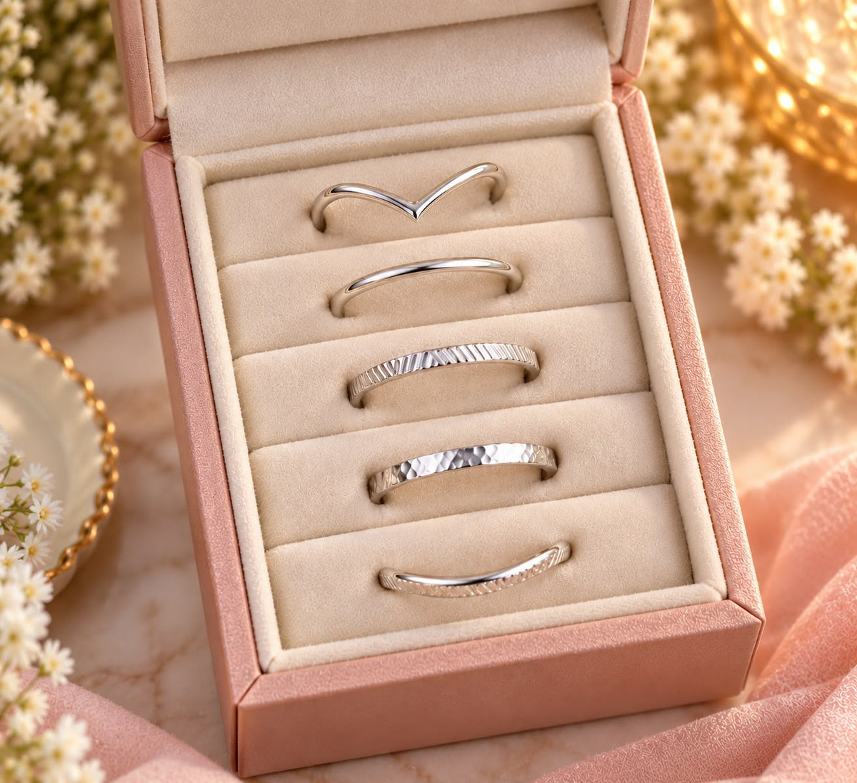 Set of Five Elegant Silver Ring Set for Women | Minimalist Stackable Rings