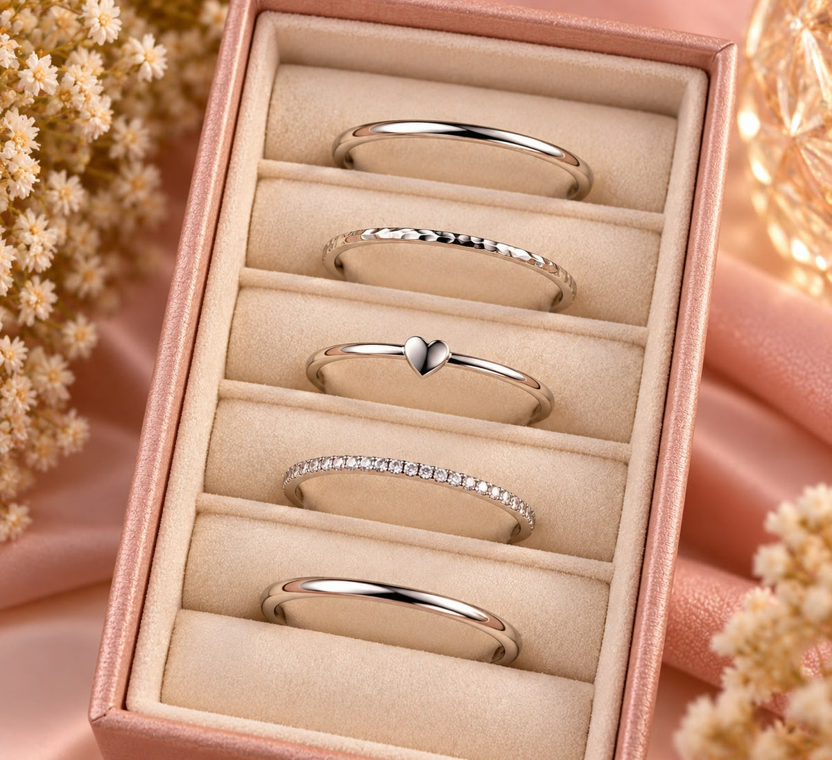 5-Piece Silver Ring Set for Women