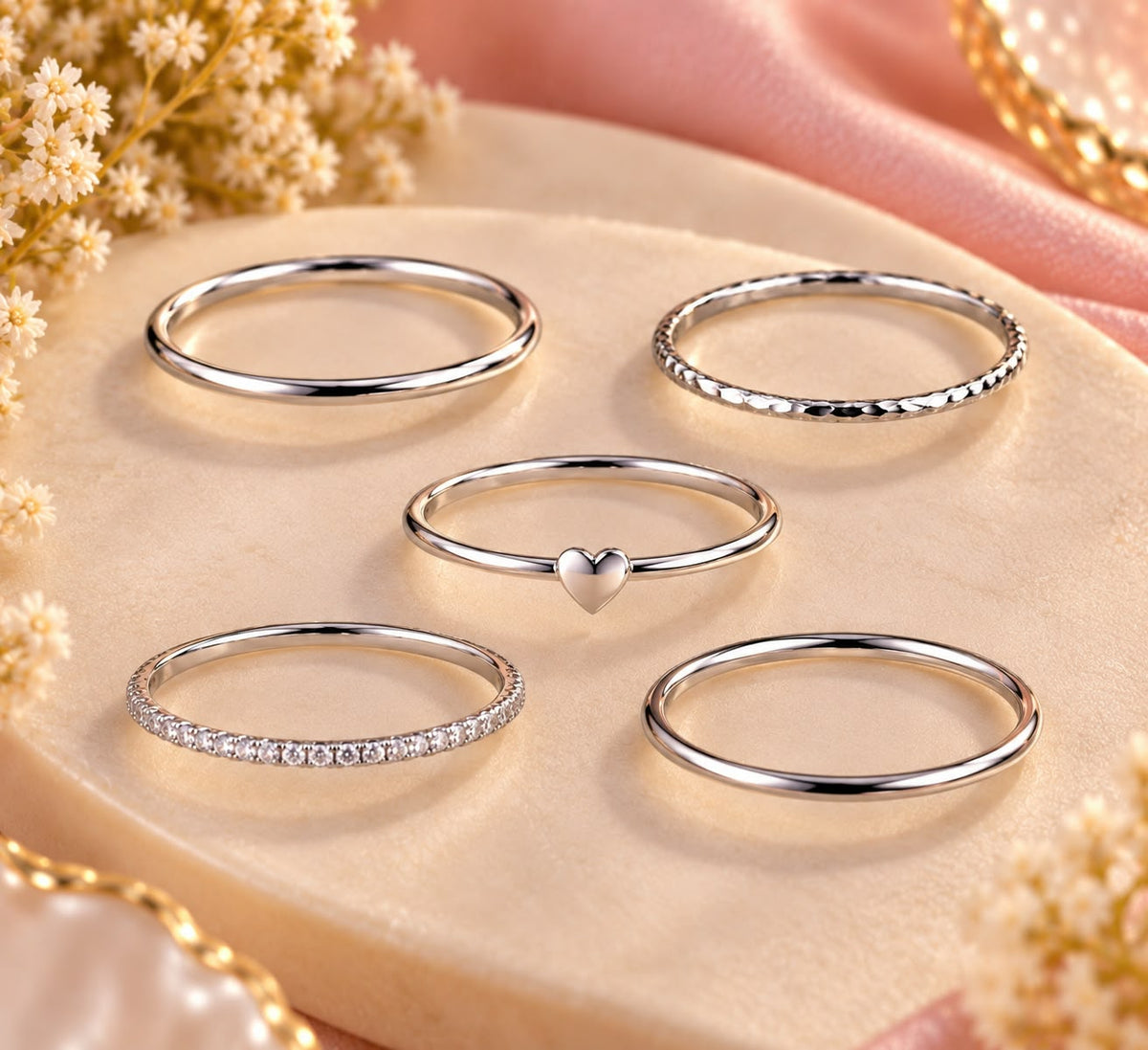 5-Piece Silver Ring Set for Women